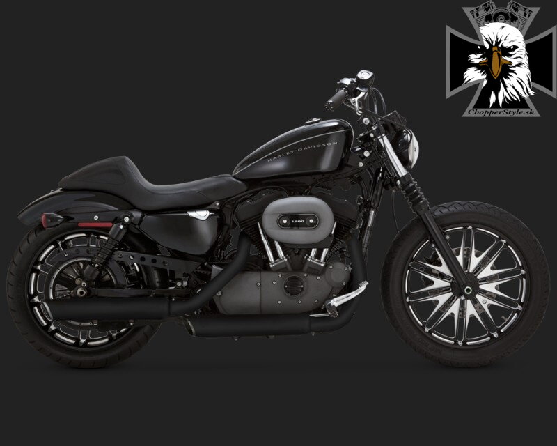 Čierny Vance & Hines výfuk EC TWIN SLASH BLACK SLIP-ONS pre Harley Davidson