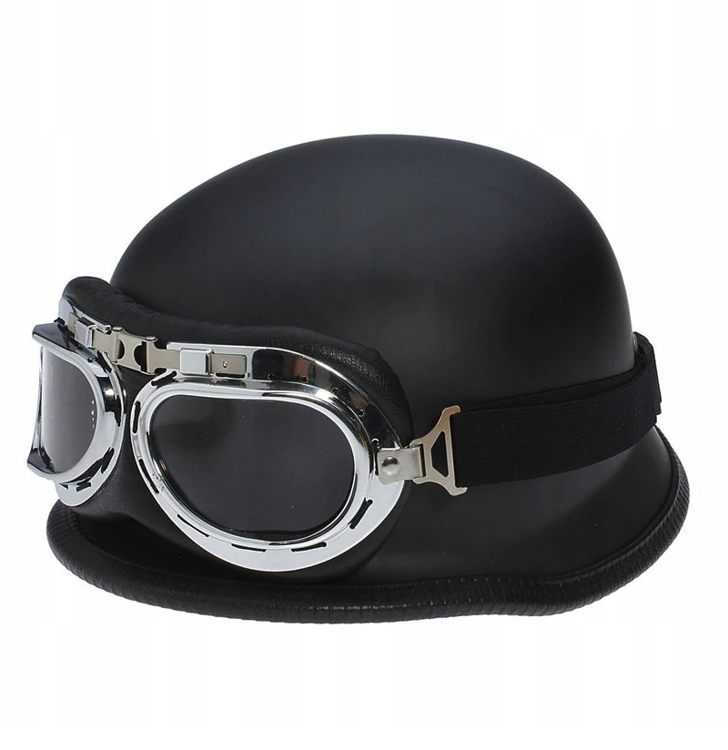 AWINA Retro motocyklová helma s okuliarmi - matná čierna (typ1), Veľkosť XL