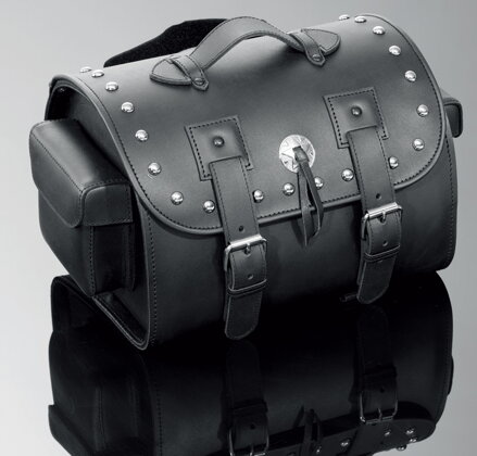 Brašna na sedlo / opierku spolujazdca zdobená, čierna, koža 02-2651