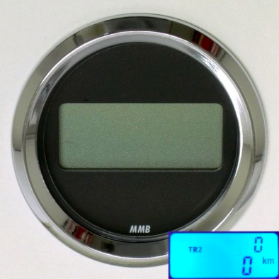 Elekronický  tachometer bez držiaku - 220km / h, 48mm, chróm / čierny / LED modrá