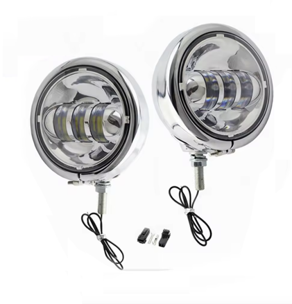 LED - Homologizované univerzálne prídavné svetlo s ANGEL EYES pre choppre - chrómované 1ks