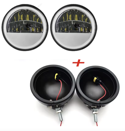 LED - Homologizované univerzálne prídavné svetlo s ANGEL EYES pre choppre - matné čierne + chrómované vnútro 1ks