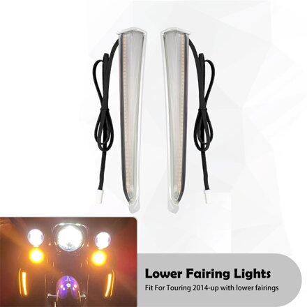 LED predné svetlá so smerovkami do spodných plastov pre Harley Davidson Touring 2014-2022 - chróm