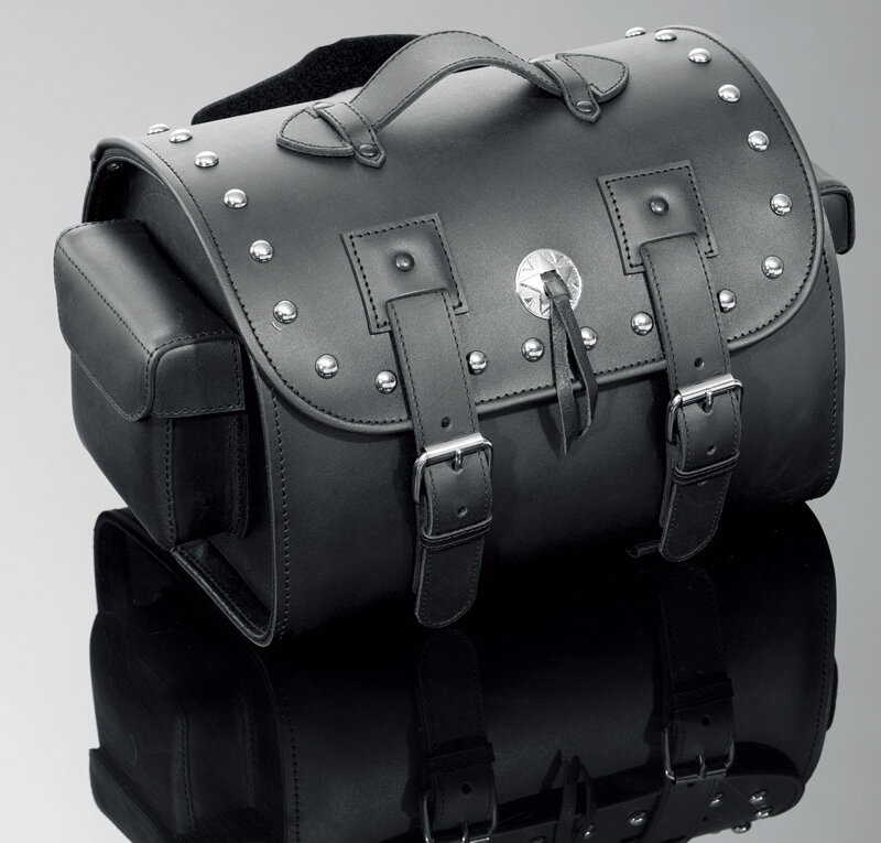 Brašna na sedlo / opierku spolujazdca zdobená, čierna, koža 02-2651