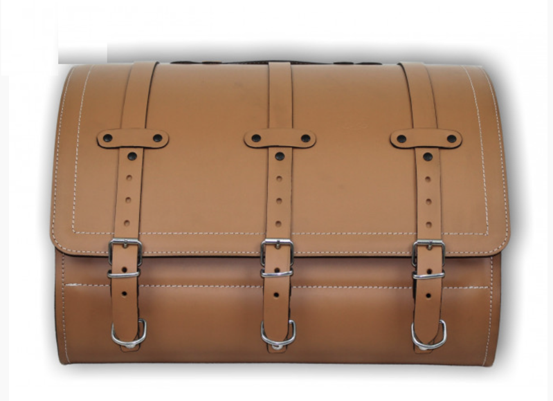 Kožený zadný kufor na chopper - bledá hnedá farba