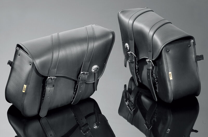 Sedlové brašne s pásom Hladké, čierne, Koža 02-2620