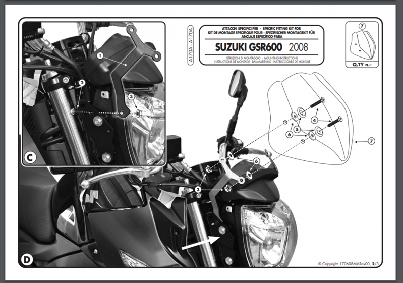 GIVI SADA NA MONTÁŽ PLEXI 247N SUZUKI GSR 600 A170A
