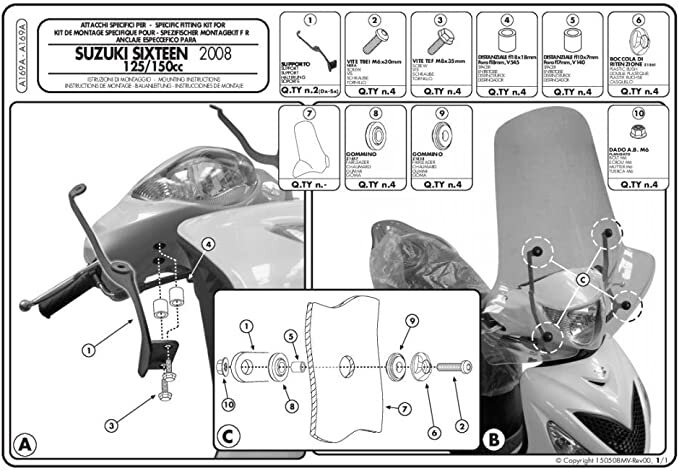 GIVI SADA NA MONTÁŽ PLEXI SUZUKI UX 125/150 SIXTEEN (08-16) A169A