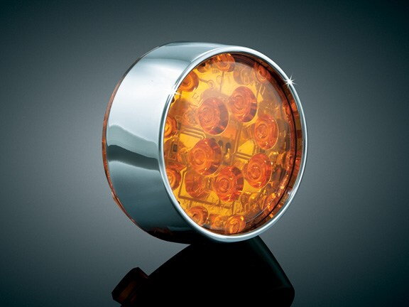 CHROME BEZEL-L.E.D. Front Turn Signal Inserts, Bullet Style (Smoke Lens, Amber Illumination)(pr)