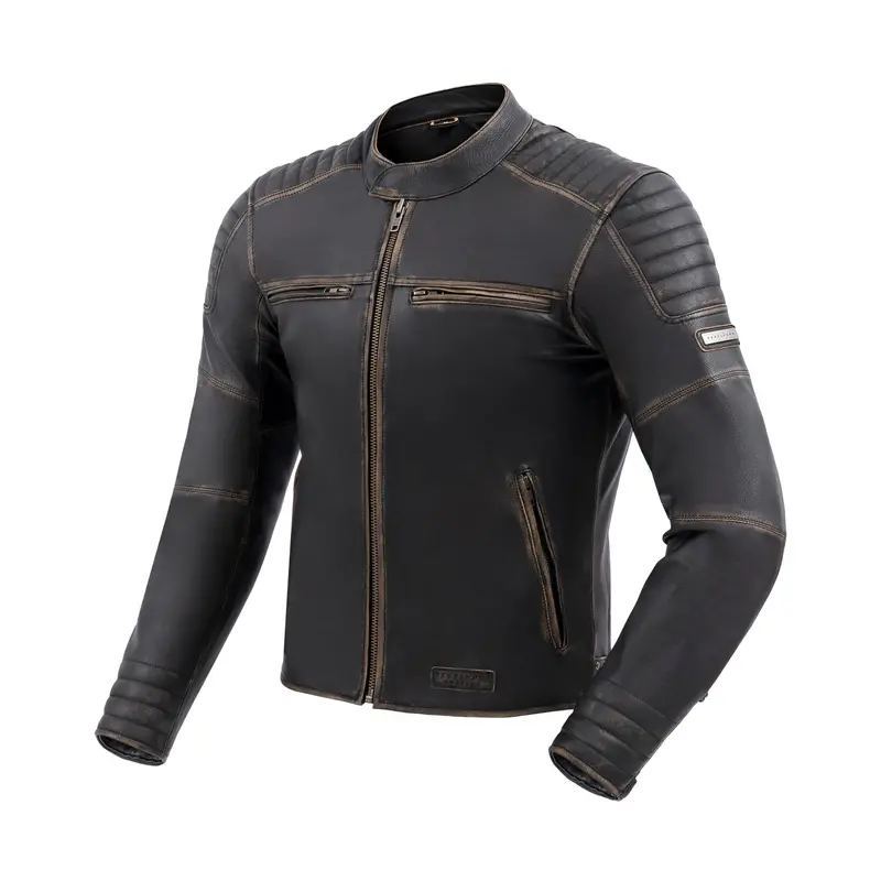 Hunter II - Pánska kožená bunda na motorku - čierna / hnedá