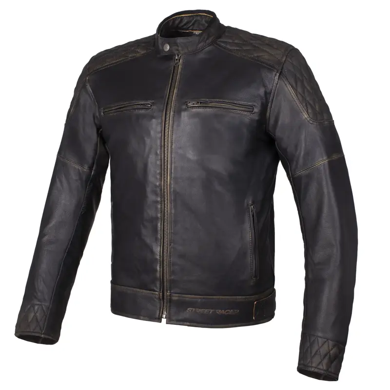 Tribe Retro - Pánska kožená bunda na motorku - čierna / hnedá