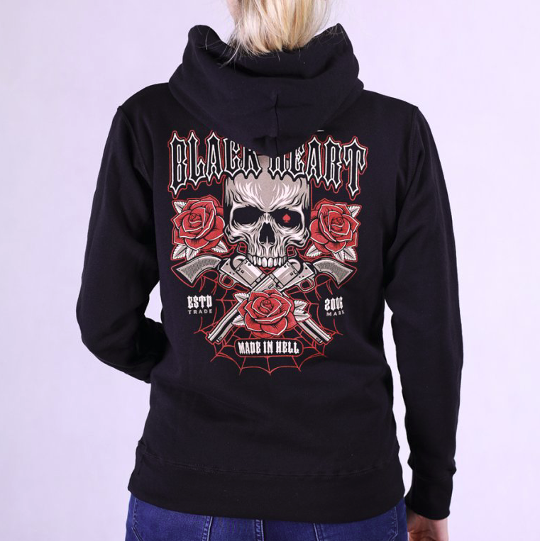 Dámská motorkárska mikina BLACK HEART GUN ROSE 