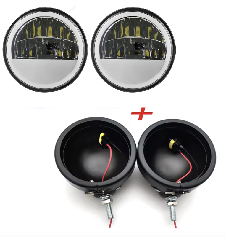 LED - Homologizované univerzálne prídavné svetlo s ANGEL EYES pre choppre - matné čierne + chrómované vnútro 1ks