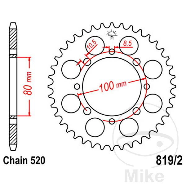 Rozeta – zadné reťazové koleso JT JTR810.46 46Z, reťaz 428 – Hyosung GV 125, Suzuki GN 125, GP 125