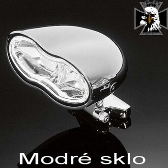 Dvojité hlavné moto svetlo Highway Hawk DOUBLE OVAL s modrou šošovkou, E-mark, chróm (1ks) 68-1060