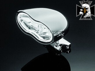 Dvojité hlavné moto svetlo Highway Hawk DOUBLE OVAL, E-mark, chróm (1ks) 68-106