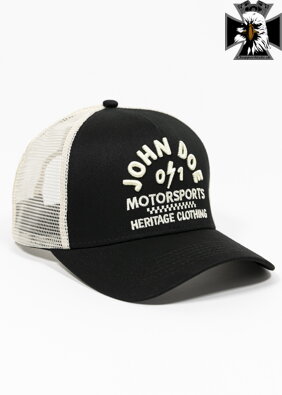 John Doe - Motorkárska šiltovka TRUCKER HAT BLACK /WHITE- ONE SIZE