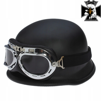 Retro motocyklová helma s okuliarmi - matná čierna (typ1)
