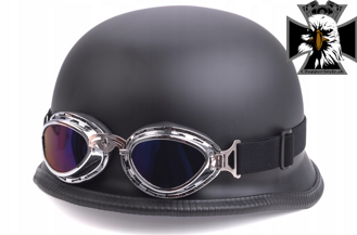 Retro motocyklová helma s okuliarmi - matná čierna (typ4)