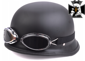 Retro motocyklová helma s okuliarmi - matná čierna (typ2)