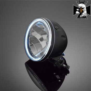 Hlavné svetlo na motocykel Highway Hawk s obrysovým LED svetlom (angle eyes), E-mark, čierne, (1ks) 68-0350