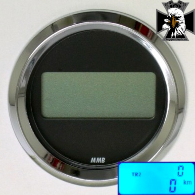 Elekronický  tachometer bez držiaku - 220km / h, 48mm, chróm / čierny / LED modrá