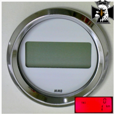 Digitálny elektronický tachometer elekronický 220km/h, 48mm, chróm/biely/LED červená