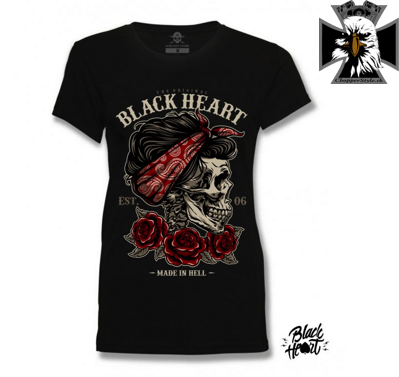 Dámske tričko BLACK HEART PIN UP SKULL