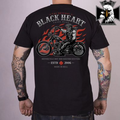Pánske motorkárske tričko BLACK HEART FLAMES RIDER     
