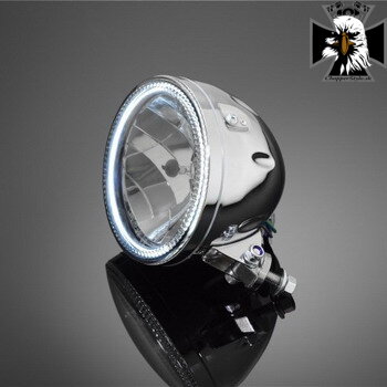 Hlavné svetlo na motocykel Highway Hawk s obrysovým LED svetlom (angle eyes), chróm, E-mark (1ks) 68-0351