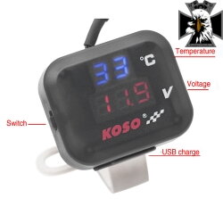 Multifunkčný teplomer Koso 3v1, teplota, napätie, USB zásuvka