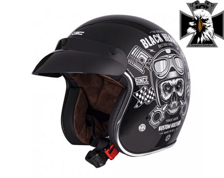 Otvorená moto prilba W-TEC V541 BLACK HEART PISTON SKULL 