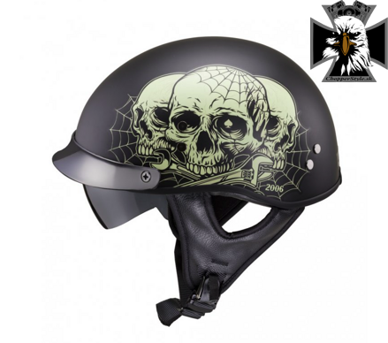 Retro helma W-TEC Black Heart Rednut skull - matná čierna