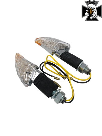 Shark - LED smerovky na motocykel dlhá nôžka, "E", chróm - 2kusy