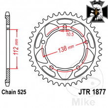 Rozeta 41Z typ 525 Vnútorný priemer 112 rozstup dier 138 pre Yamaha MT09 / FZ09 RN69 2024-2025 Rozeta 41Z typ 525 Vnútorný priemer 112 rozstup dier 138 pre Yamaha MT09 / FZ09 RN69 2024-2025