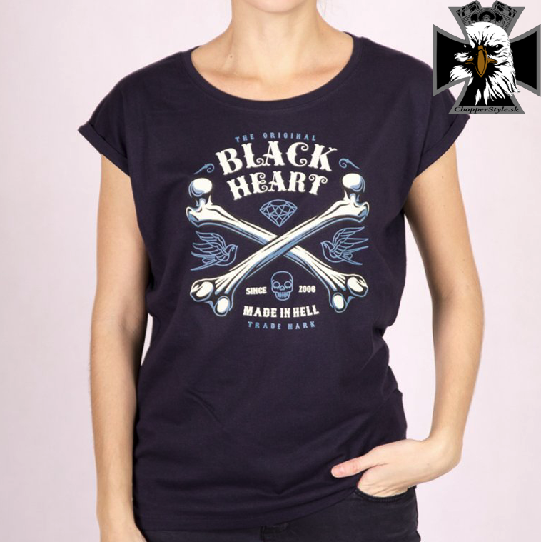 Dámske motorkárske tričko BLACK HEART BONES EXT  