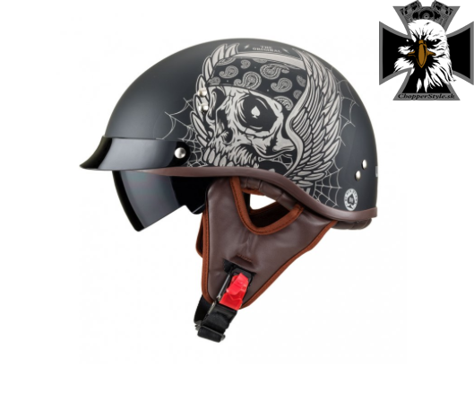 Retro helma W-TEC Black Heart Longroad - Wings Skull  