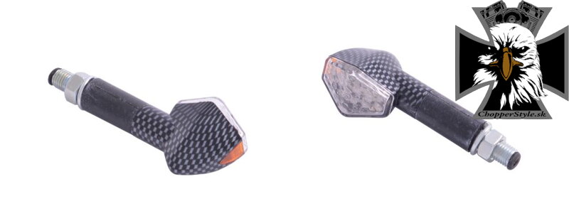 Hexagon - Univerzálne LED smerovky na motorku "E" / M10 dlhá nožička karbón - (2 ks) Hexagon - Univerzálne LED smerovky na motorku "E" / M10 dlhá nožička karbón - (2 ks)
